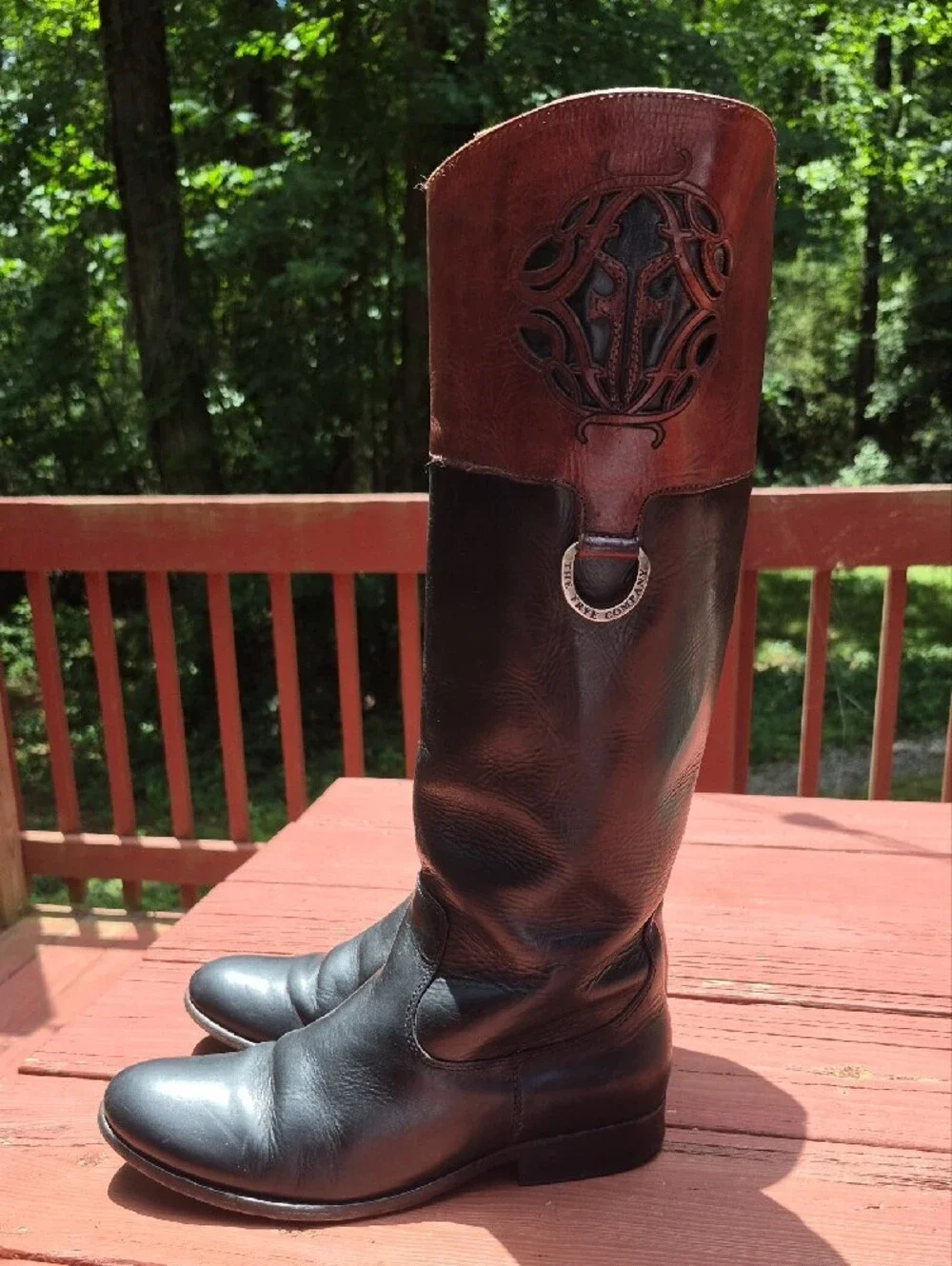 Frye Two-Tone Black and Brown Tall Leather Riding Boots 8.5